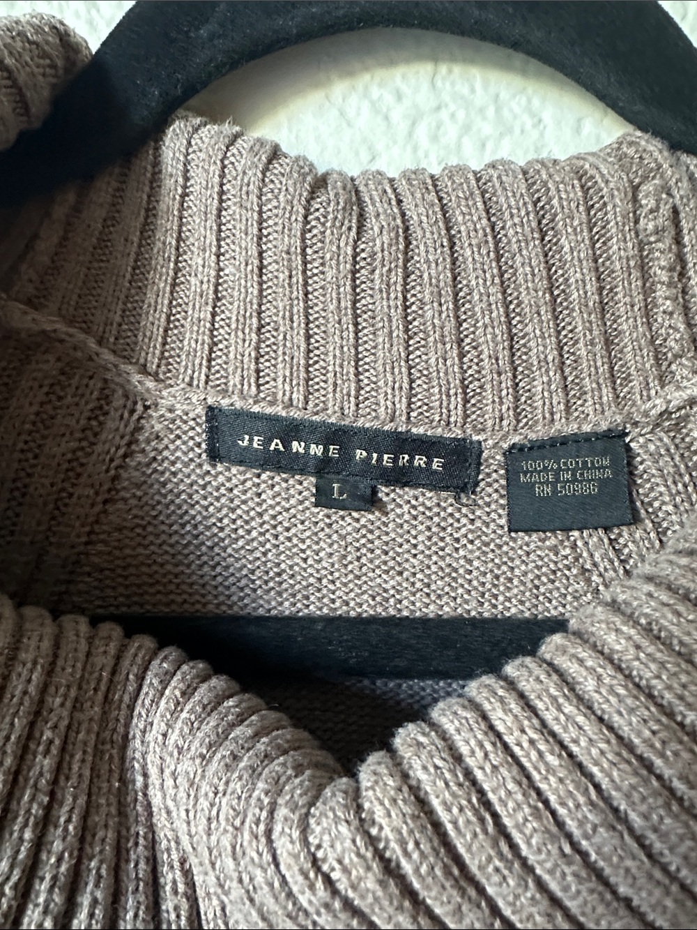 JEANNE PIERRE 100%cotton Taupe Cowl Neck Sweater - Picture 2 of 5